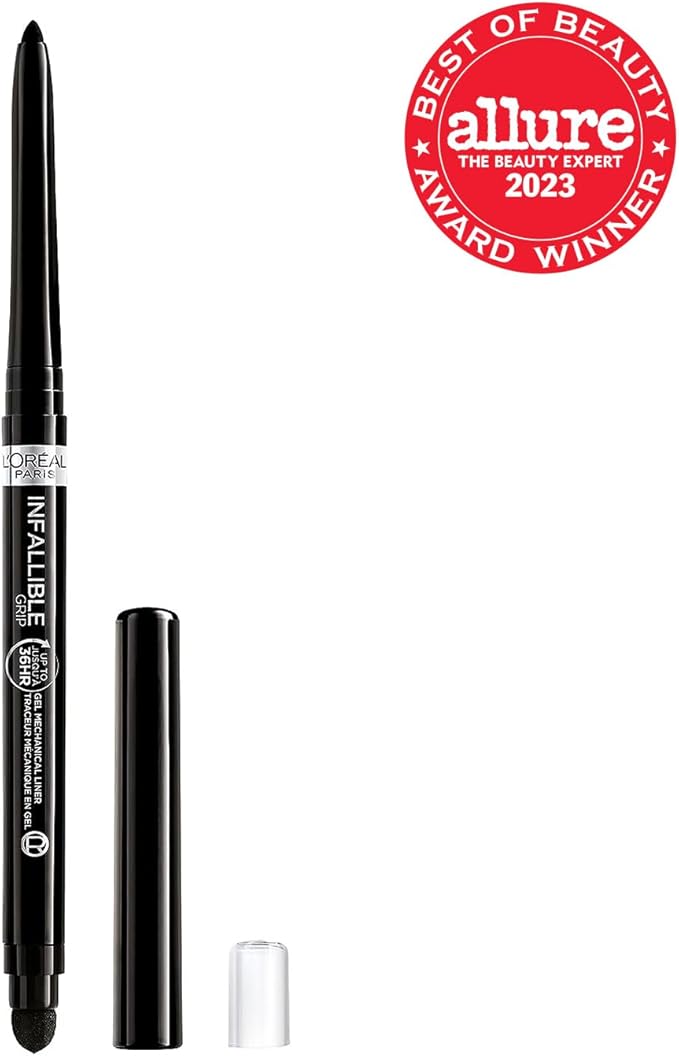 L'Oreal Paris Infallible Grip Mechanical Gel Eyeliner Pencil,Smudge-Resistant,Waterproof Eye Makeup with Up to 36HR Wear,Intense Black,0.01 Oz,(Pack of 2)