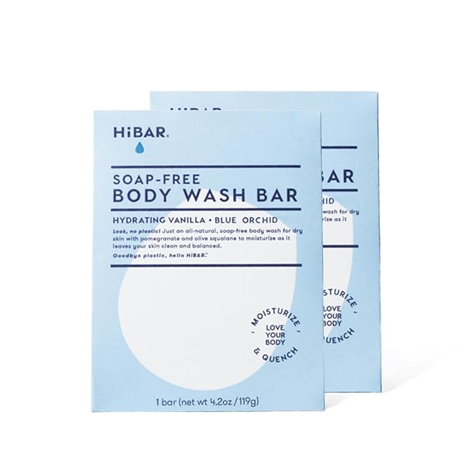 HIBAR - Hydrate Solid Body Wash Bar - Moisturize & Quench - Snow mushroom and hyaluronic acid - Daily Use & Sensitive Skin - Plastic, Paraben & Soap-Free - Vegan - Vanilla + Blue Orchid 2 PACK