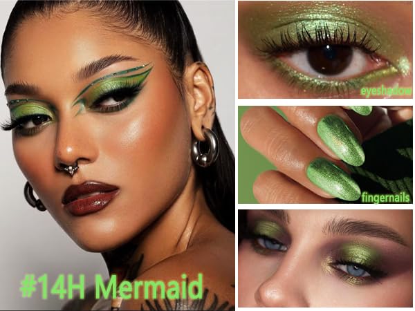 Green Glitter Eyeshadow, Highly Pigmented Lime Green Sparkle Metallic Eyeshadow Palette for Older Women, Long Lasting Light Pressed Powder Chrome Shimmer Eye Shadow for Daily, Party, St. Patrick's Day