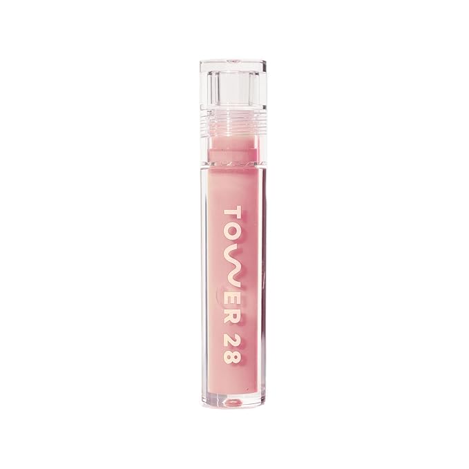 Tower 28 ShineOn Lip Gloss Jelly - Hydrating Tinted Lip Balm + Milky Gloss for Sensitive Lips - Non-Sticky + High-Shine Jelly Formula with Nourishing Oil Blend - Oat - Peachy Pink (0.13)