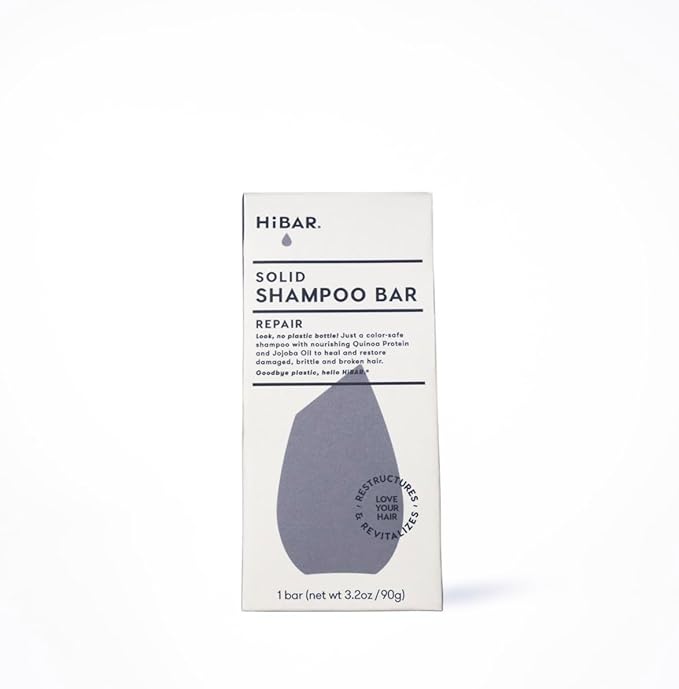 HIBAR - Repair Shampoo Bar - For Damaged, Broken, Brittle Hair - Restore & Nourish - With Quinoa Protein & Jojoba Oil - Plastic-Free - Soap, Paraben & Sulfate-Free - Color Safe & Vegan -1 Solid Bar