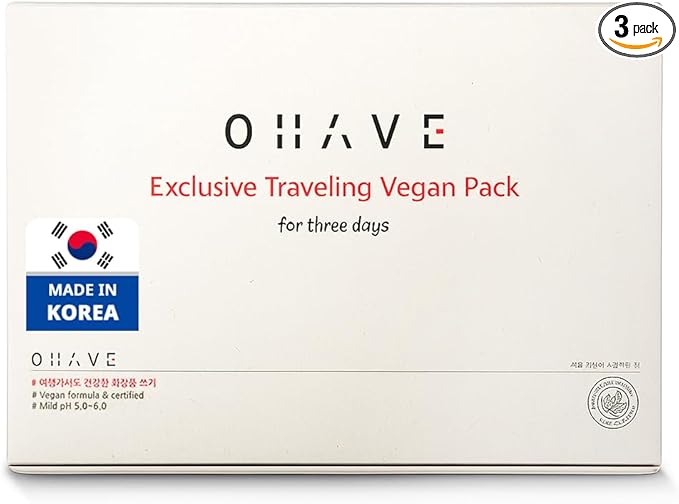 OHAVE Travel Cosmetic Case with Vegan Skincare Essentials – Compact Skincare Organizer with Cleanser, Moisturizer, Serum & Toner – Cruelty-Free, Eco-Friendly, Portable Size Fro 3 Pack