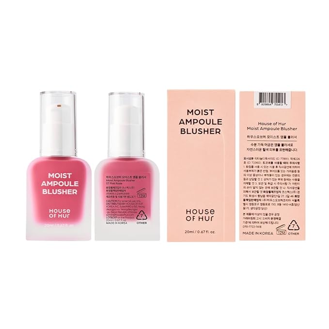 House of Hur Moist Ampoule Blusher with 50% Moisture Essence | Hydrating & Long-Lasting Blush | 0.68fl.oz (9 Shades) (Pink Rosie)
