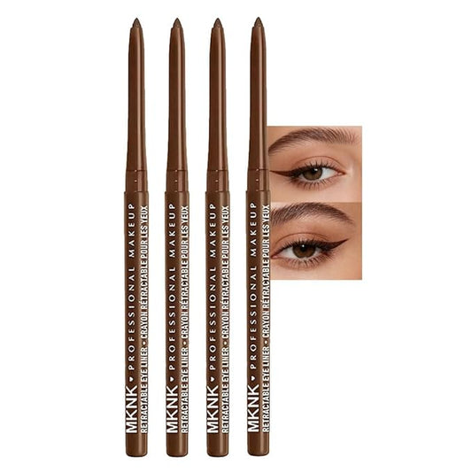 4Pcs Retractable Creamy Eyeliner & Eyeshadow Sticks for Women, Black White Brown Blue Purple Green Gray Colors, Ultra Pigmented Eye Pencils, Matte Satin Finish,Vegan (4 Pcs: 05# Light Brown)