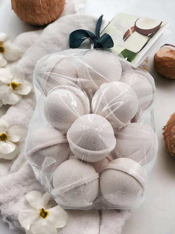 Bath Bombs 14 Set 1 oz/ea, USA Handmade, Quality Bath Fizzies | Essential Oils Aromatheraphy | Moisturizing Shea & Coco Butter | Natural and Organic, Vegan & Cruelty-Free - Creamy Coconut