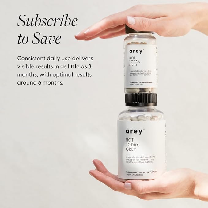 Arey Not Today, Grey Daily Hair Supplement for Women & Men | Slows Grey Hair Growth in 3–6 Months | Support for Thicker, Healthier Hair | Biotin, B + D Vitamins | Vegan & Gluten-Free (3 Months)