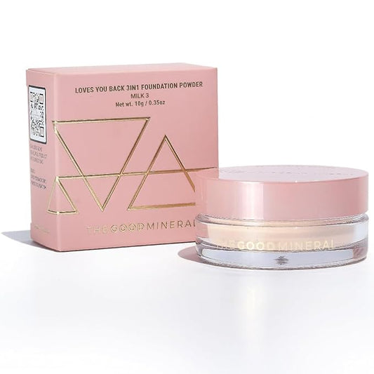 The Good Mineral Loves-You-Back 3in1 Mineral Powder Foundation (MILK 3) | Designed for Rosacea, Acne-Prone, Sensitive Skin | 3IN1 Concealer, Powder + Foundation | Non-Caking, Non-Drying