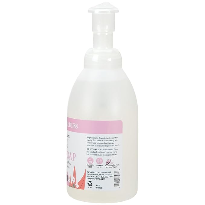 Ginger Lily Farms Botanicals All-Purpose Foaming Hand Soap Refill, 100% Vegan & Cruelty-Free, Vanilla Sugar Bliss Scent, 20 Fl Oz (Pack of 8)
