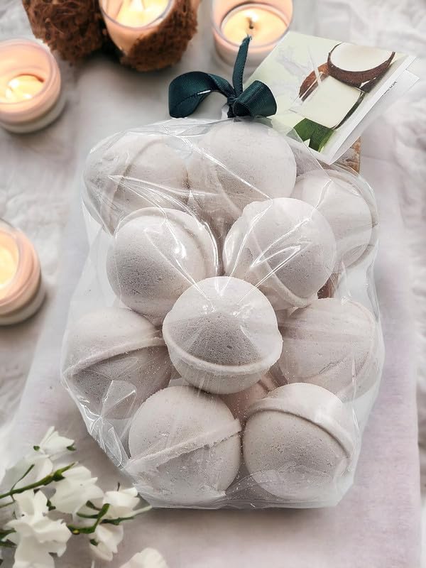 Bath Bombs 14 Set 1 oz/ea, USA Handmade, Quality Bath Fizzies | Essential Oils Aromatheraphy | Moisturizing Shea & Coco Butter | Natural and Organic, Vegan & Cruelty-Free - Creamy Coconut