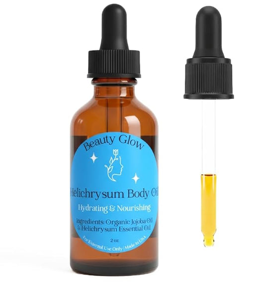 Helichrysum Essential Oil for Skin Veins Bruises & Organic Jojoba Oil for Face & Body Moisturizer Pre-Mixed Skin Healing, Anti-Aging, Vegan, Hydrating & Moisturizing Body Oil Serum 2 oz