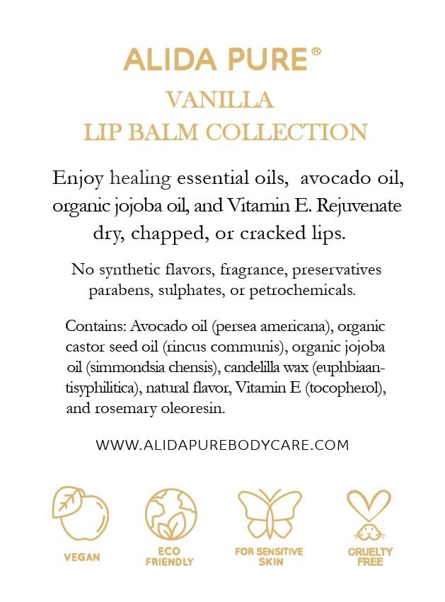 Vanilla Lip Balm Collection, Vegan Set, Beeswax Free, with Organic Jojoba and Avocado Oil, Vitamin E, Natural Moisturizer for Dry, Chapped Lips, 3 Tube Set