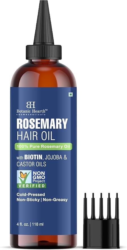 Botanic Hearth Hair Oil for Hair Growth | Rosemary Oil for Hair Growth with Biotin, Castor & Jojoba | Hair Relaxers & Dry Scalp Treatment | Color Safe | All Hair Types | 4 Fl Oz