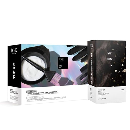 IGK Permanent Hair Dye Color Kit + At-Home Color Tools Set | 5N Back To Brown-Natural Brown, 100% Gray Coverage | Salon-Quality Application | 4.75 oz