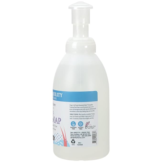 Ginger Lily Farms Botanicals All-Purpose Foaming Hand Soap Refill, Island Tranquility, 100% Vegan & Cruelty-Free, Green Tea Lemongrass Scent, 20 Fl Oz (Pack of 1)