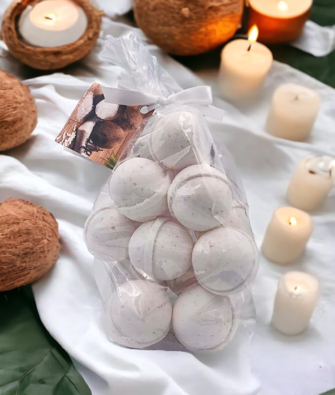 Bath Bombs 14 Set 1 oz/ea, USA Handmade | Shea & Coco Butter | Moisturizng Dry Skin | Gift Idea | Natural Ingredients | Vegan & Cruelty Free | Essential Oils Aromatheraphy - Caribbean Coconut