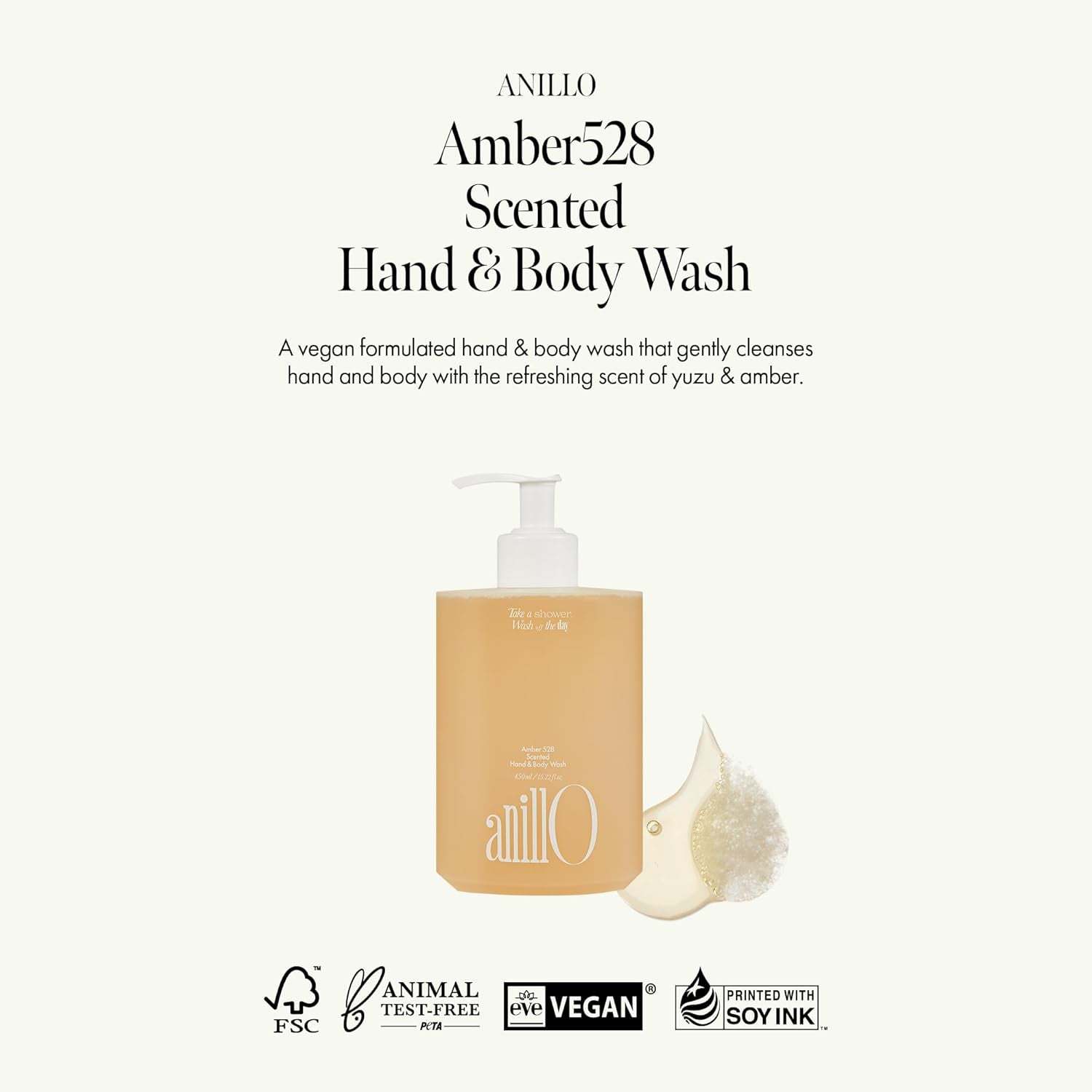 Amber528 Body Wash – Vegan, Sulfate-Free Cleanser with Yuzu & Amber, Hydrating & Soothing, Ph-Balanced, Gentle for All Skin Types, Subtle Scent, 15.22 Fl. Oz