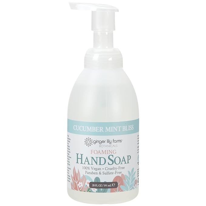 Ginger Lily Farms Botanicals All-Purpose Foaming Hand Soap Refill, 100% Vegan & Cruelty-Free, Cucumber Mint Bliss Scent, 20 Fl Oz (Pack of 8)