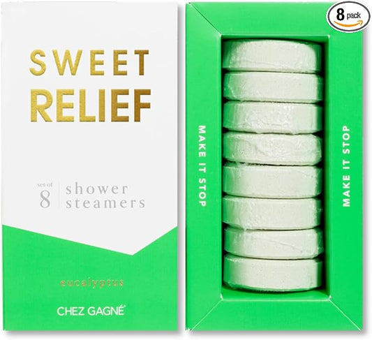 Aromatherapy Shower Steamers - Sweet Relief - Eucalyptus, Set of 8 - Vegan, Cruelty-Free, Made in USA - Paraben, Sulfate & Phthalate-Free - Stress Relief Self Care Gift