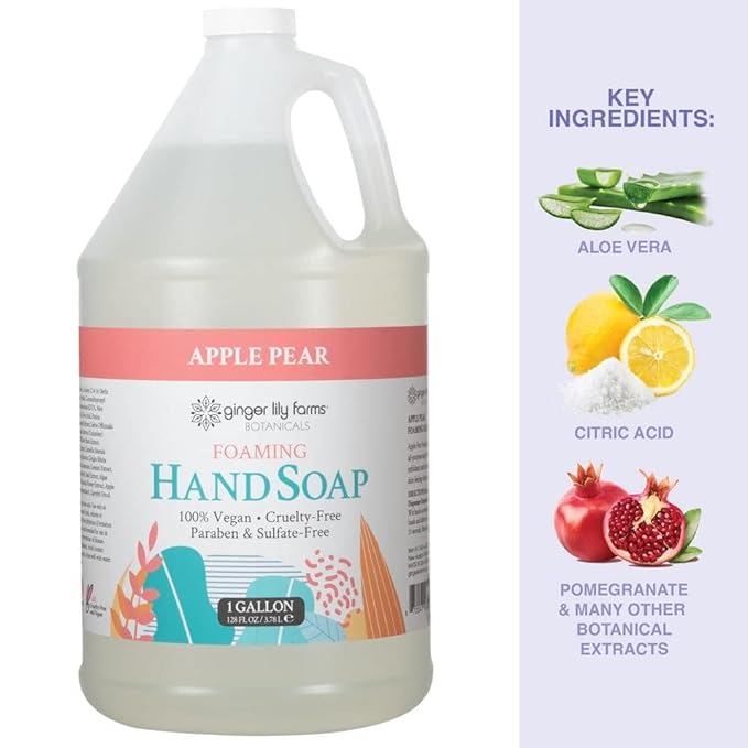 Ginger Lily Farms Botanicals All-Purpose Foaming Hand Soap Refill, 100% Vegan & Cruelty-Free, Apple Pear Scent, 1 Gallon (Pack of 4)
