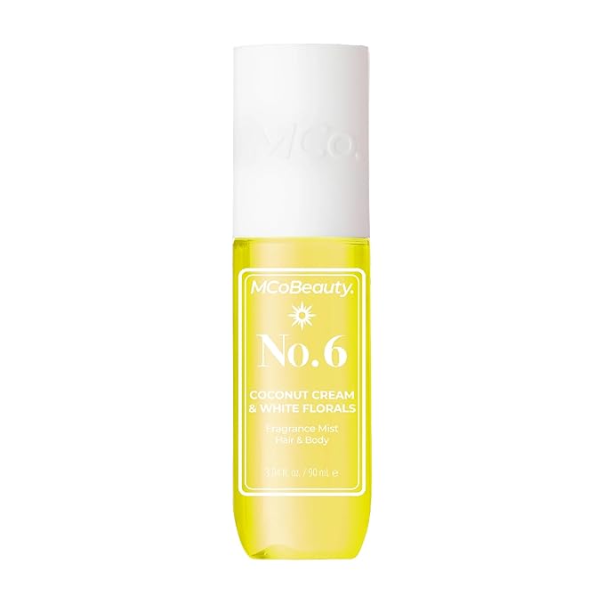 MCoBeauty - Fragrance Mist No. 6 - Light Body Mist and Hair Perfume Coconut Cream & White Florals, Tropical Notes for Day or Night - Vegan, Cruelty Free - Gifts for Women, Feminine Spray - 90ml Bottle