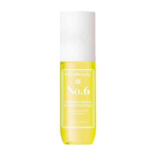 MCoBeauty - Fragrance Mist No. 6 - Light Body Mist and Hair Perfume Coconut Cream & White Florals, Tropical Notes for Day or Night - Vegan, Cruelty Free - Gifts for Women, Feminine Spray - 90ml Bottle