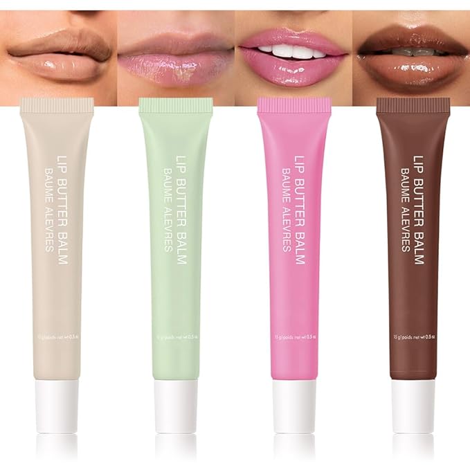4 PCS Butter Lip Balm – Ultra-Hydrating Lip Care with Shea Butter & Olive Oil, Soothes Dry Lips with Natural Tint & Gloss Effect, Lip Plumper Moisture & Light Lip Stain Finish Set 03