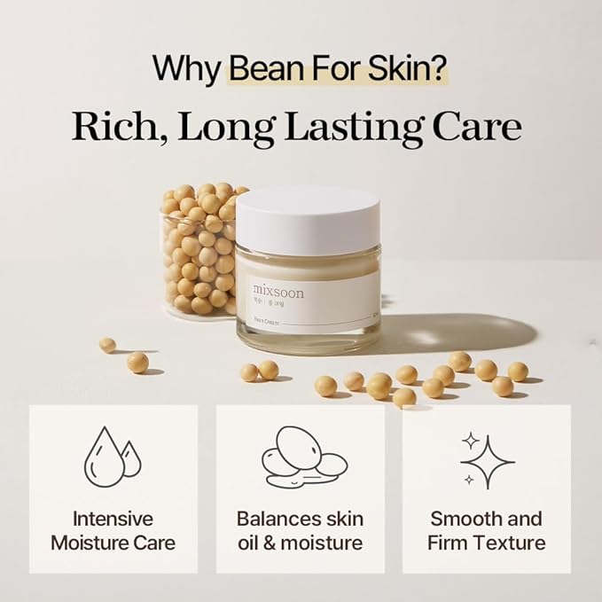 mixsoon Bean Cream-Deep Moisturizer Face Cream, Hydrating and Smoothing for Face, Fermented Soybean Extract, Lightweight Non-Sticky Finish 65ml / 2.19 fl.oz. Korean Glass Skin Care