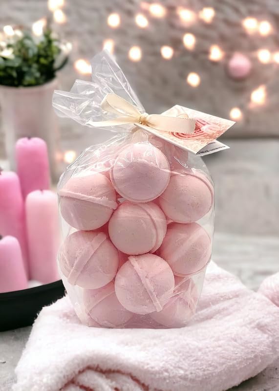 Bath Bombs Set of 14 Bombs 1 oz/ea, USA Handmade Bath Fizzies, Shea & Coco Butter | Moisturizing | Birthday Gift Idea for Her/Him | Natural Ingredients Vegan & Cruelty Free - Pink Sugar