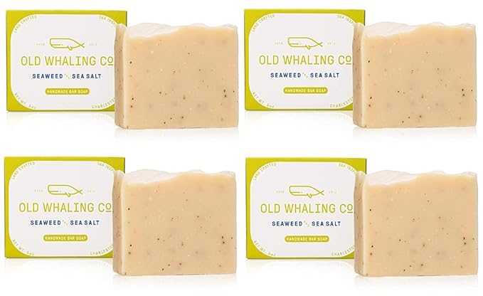 Old Whaling Co Seaweed and Sea Salt Handmade Bar Soap 4 Pack – Face, Hand and Body Wash - Moisturizing Olive Oil Bath Soap – Sea Spray, Bergamot and Sand Jasmine Scent, 5 oz Each