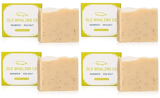 Old Whaling Co Seaweed and Sea Salt Handmade Bar Soap 4 Pack – Face, Hand and Body Wash - Moisturizing Olive Oil Bath Soap – Sea Spray, Bergamot and Sand Jasmine Scent, 5 oz Each