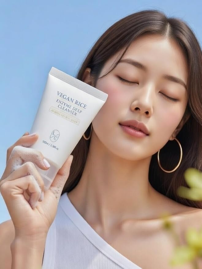 LICORNE Vegan Rice Enzyme Purifying Cleanser (3.38 fl oz) - Exfoliating Face Wash for Pores & Blackheads - Korean Rice Water Foam Cleanser - Deep Pore Purifying & Makeup Remover for Radiant Glow