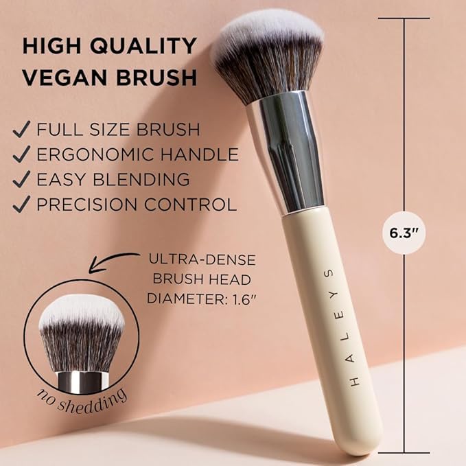 Haleys Beauty Kabuki Foundation Brush For Applying Powder, Foundation, Bronzer, Blush, and Mineral Make up, Soft Bristles, Seamless Blending, Makeup Brushes Essential, Vegan & Cruelty Free