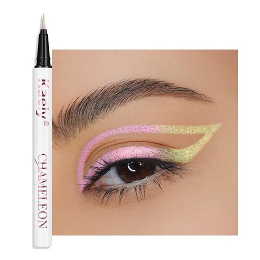Kaely Chameleon Liquid Eyeliner, Glitter Metallic Chrome Eyeliner Liquid, Multichrome Eye Liner Waterproof Smudge Proof, High-Pigmented Makeup Looks, Quick-Drying, Cruelty-free, 06 Iridescent Pink