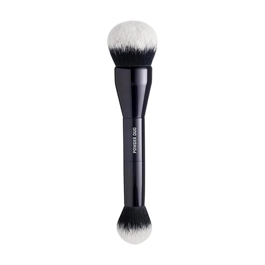 Lune+Aster Powder Duo Brush | Dual-Ended Makeup Brush For Application Of Bronzers, Blushes And Powders. Made with Alumium Handle, Vegan Bristles.