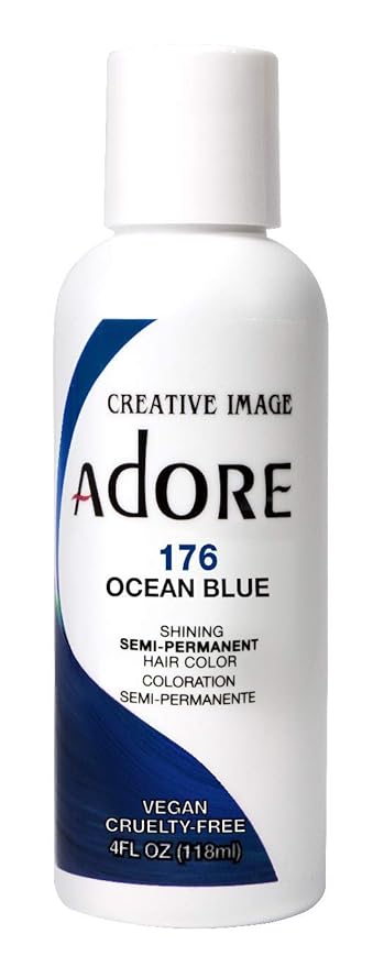 Adore Semi Permanent Hair Color (176 Ocean Blue) (2 Pack) | Vegan & Cruelty-Free Blue Hair Dye | No Ammonia, No Peroxide, No Alcohol | 4 Fl Oz