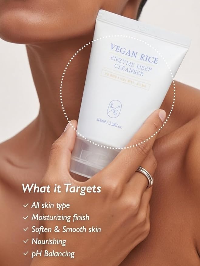 LICORNE Vegan Rice Enzyme Purifying Cleanser (3.38 fl oz) - Exfoliating Face Wash for Pores & Blackheads - Korean Rice Water Foam Cleanser - Deep Pore Purifying & Makeup Remover for Radiant Glow