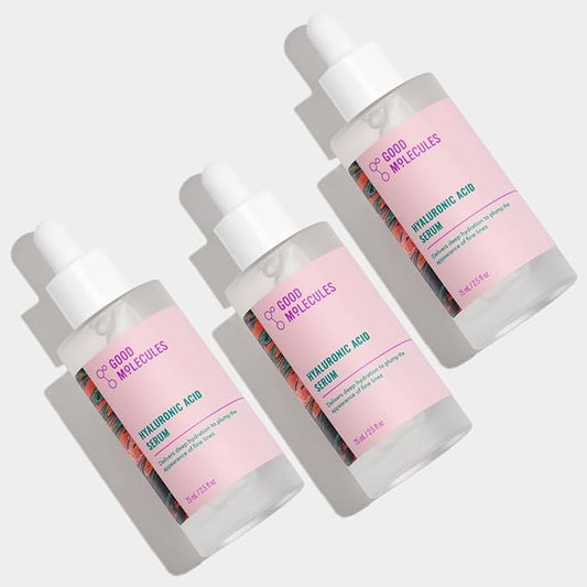 Good Molecules Hyaluronic Acid Serum Pack 3 – 75 ml / 2.5 fl oz Each | Lightweight Facial Serum with 1% Hyaluronic Acid for Hydration
