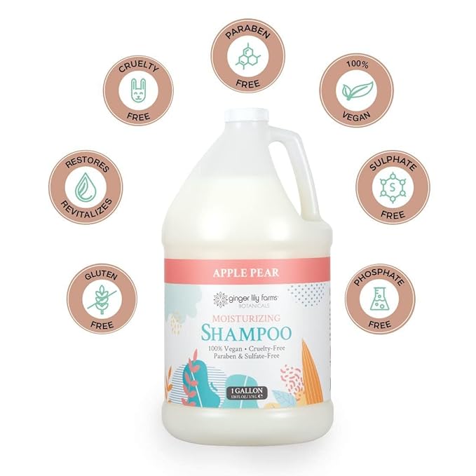 Ginger Lily Farms Botanicals Moisturizing Shampoo for All Hair Types, 100% Vegan & Cruelty-Free, Apple Pear Scent, 1 Gallon (Pack of 4)