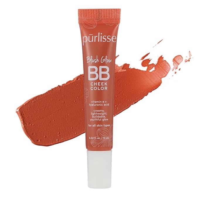 pūrlisse Blush Glow BB Cheek Color - Dewy Liquid Blush for Cheeks - Enriched with Vitamin E & Hyaluronic Acid - Creamy, Lightweight & Buildable - Hydrating & Nourishing - Sunset Glow (0.34 Fl oz)
