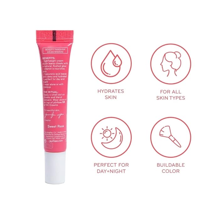 pūrlisse Blush Glow BB Cheek Color - Dewy Liquid Blush for Cheeks - Enriched with Vitamin E & Hyaluronic Acid - Creamy, Lightweight & Buildable - Hydrating & Nourishing - Malibu Peach (0.34 Fl oz)