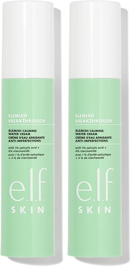 e.l.f. SKIN Blemish Breakthrough Calming Water Cream, Lightweight Blemish-Fighting Face Moisturiser, Prevents New Blemishes & Calms Skin (Pack of 2)