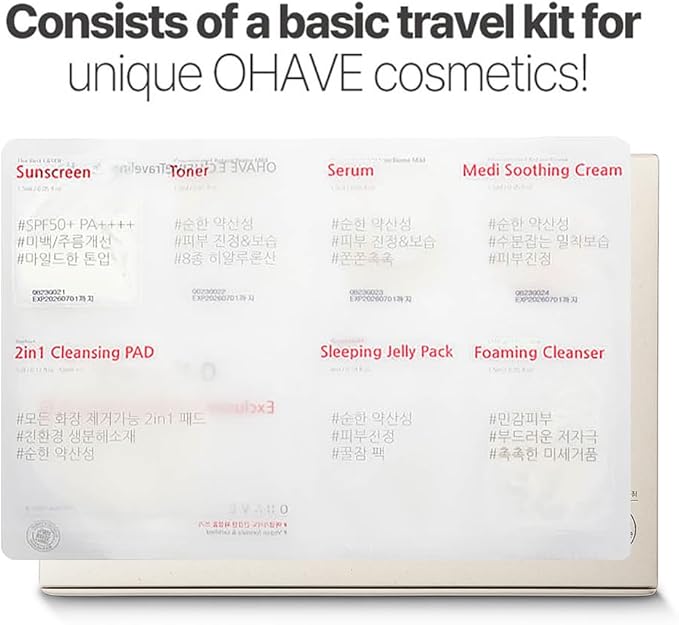 OHAVE Travel Cosmetic Case with Vegan Skincare Essentials – Compact Skincare Organizer with Cleanser, Moisturizer, Serum & Toner – Cruelty-Free, Eco-Friendly, Portable Size Fro 3 Pack