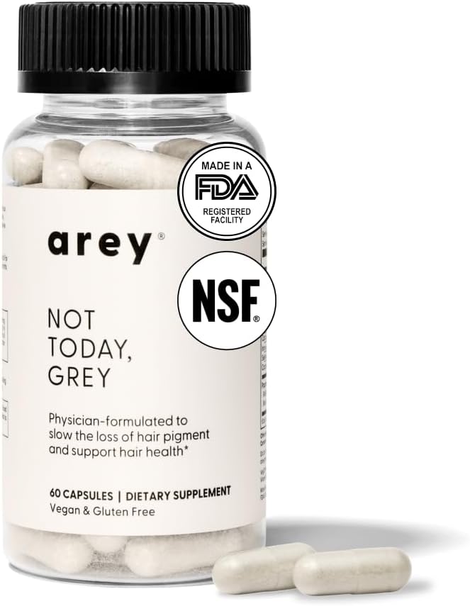 Arey Not Today, Grey Daily Hair Supplement for Women & Men | Slows Grey Hair Growth in 3–6 Months | Support for Thicker, Healthier Hair | Biotin, B + D Vitamins | Vegan & Gluten-Free (1 Month)
