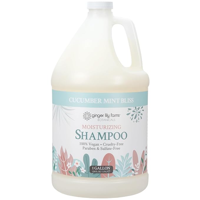 Ginger Lily Farms Botanicals Moisturizing Shampoo for All Hair Types, 100% Vegan & Cruelty-Free, Cucumber Mint Bliss Scent, 1 Gallon (Pack of 4)