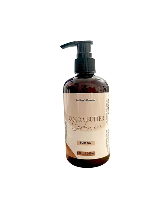 LE SHEA Cocoa Butter Cashmere Scented Body Oil, Apricot, Sensitive Skin Care Moisturizer, Vegan Bath Shower, Condition Dry Hand Feet, Massage Cuticle Nail 8 oz