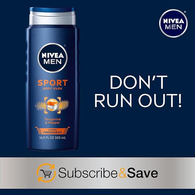 Nivea Men Sport Body Wash with Revitalizing Minerals, 16.9 Fl Oz Bottle (Pack of 2)