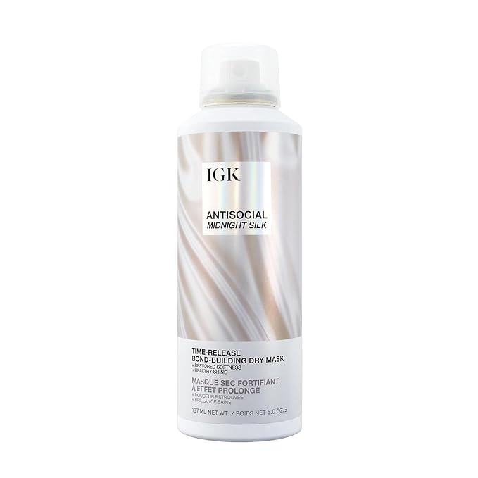 IGK Antisocial Midnight Silk Bond-Building Dry Hair Mask – No-Rinse Leave-In Treatment with Vegan Silk Protein – Limited Edition Design, 5 oz