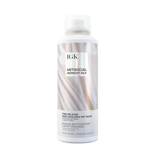 IGK Antisocial Midnight Silk Bond-Building Dry Hair Mask – No-Rinse Leave-In Treatment with Vegan Silk Protein – Limited Edition Design, 5 oz