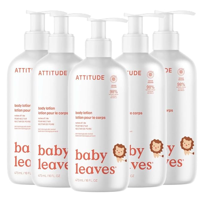 ATTITUDE Baby Lotion, EWG Verified Moisturizer, Dermatologically Tested Moisturizing Cream, Vegan and Cruelty-Free, Pear Nectar, 16 Fl Oz (Pack of 6)