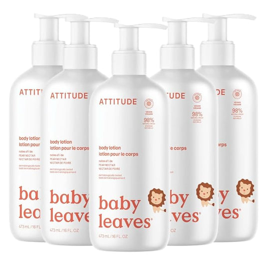 ATTITUDE Baby Lotion, EWG Verified Moisturizer, Dermatologically Tested Moisturizing Cream, Vegan and Cruelty-Free, Pear Nectar, 16 Fl Oz (Pack of 6)